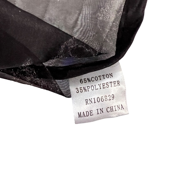 #A018  Nancy EveningGlam ModernElegance Black Organza Pearl Ruffle Blouse NWOT L - Picture 6 of 7